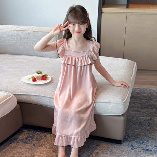 真丝睡裙女童夏季 公主连衣裙桑蚕丝大儿童家居服可外穿夏天女孩