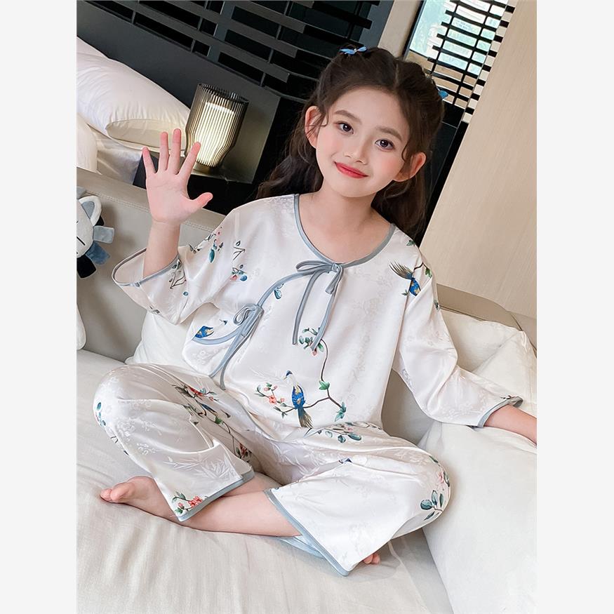 桑蚕丝2024夏季女童睡衣新款儿童