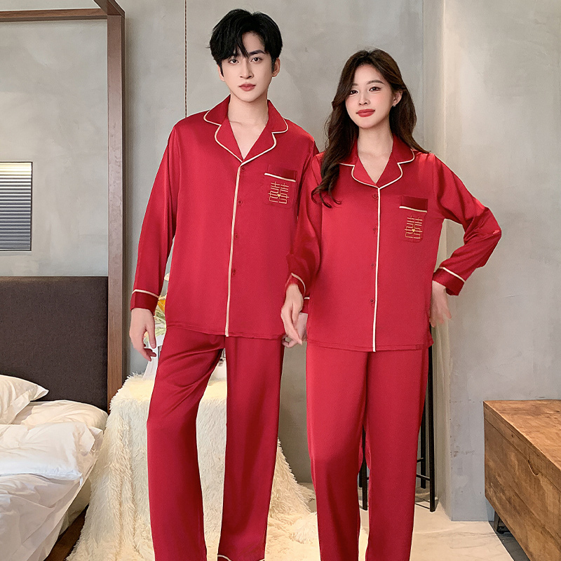 100%桑蚕丝睡衣结婚新婚情侣套装