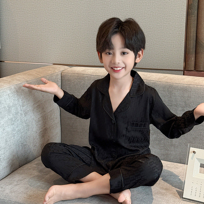 春季真丝睡衣男童青少年薄款长袖