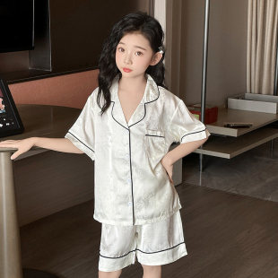 女孩女大童空调家居服夏款 桑蚕丝儿童夏季 薄款 短裤 睡衣真丝短袖