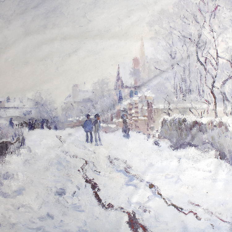 复古风柔和色调雪景油画柄布料印花面料lolita服装竹节麻雪纺