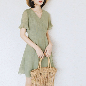 小清新雪纺高腰连衣裙