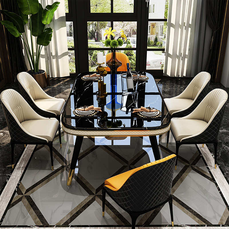 轻奢餐桌高档 奢华现代简约家用中小户型餐台1.6米岩板餐桌椅组合|ruв категории жилой мебели, Таблица класса, обеденный стол - от Buy2taobao.com для оказания профессиональной услуги покупки агента Taobao