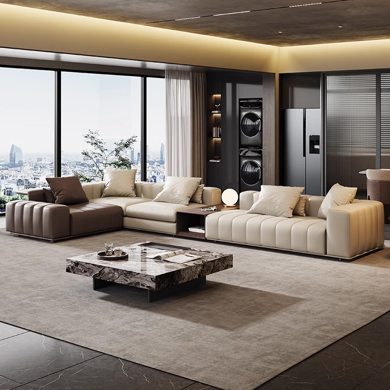 钢琴键真皮沙发现代极简大坪数客厅大平层2024新款横厅沙发高级感