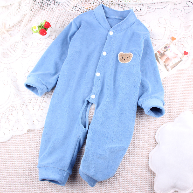 婴儿连体罩衣秋冬宝宝哈衣奥利绒高弹力外穿爬服可套棉衣连身衣服