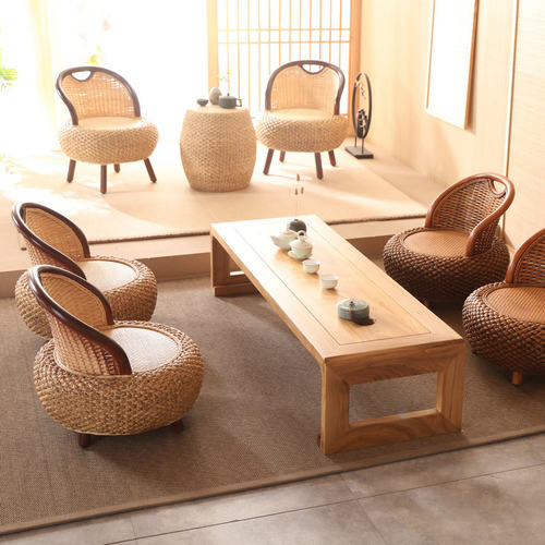 枣花香天然藤编休闲靠背椅无腿椅