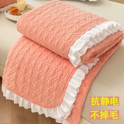 简恋冬季加厚夹棉牛奶绒床盖床单