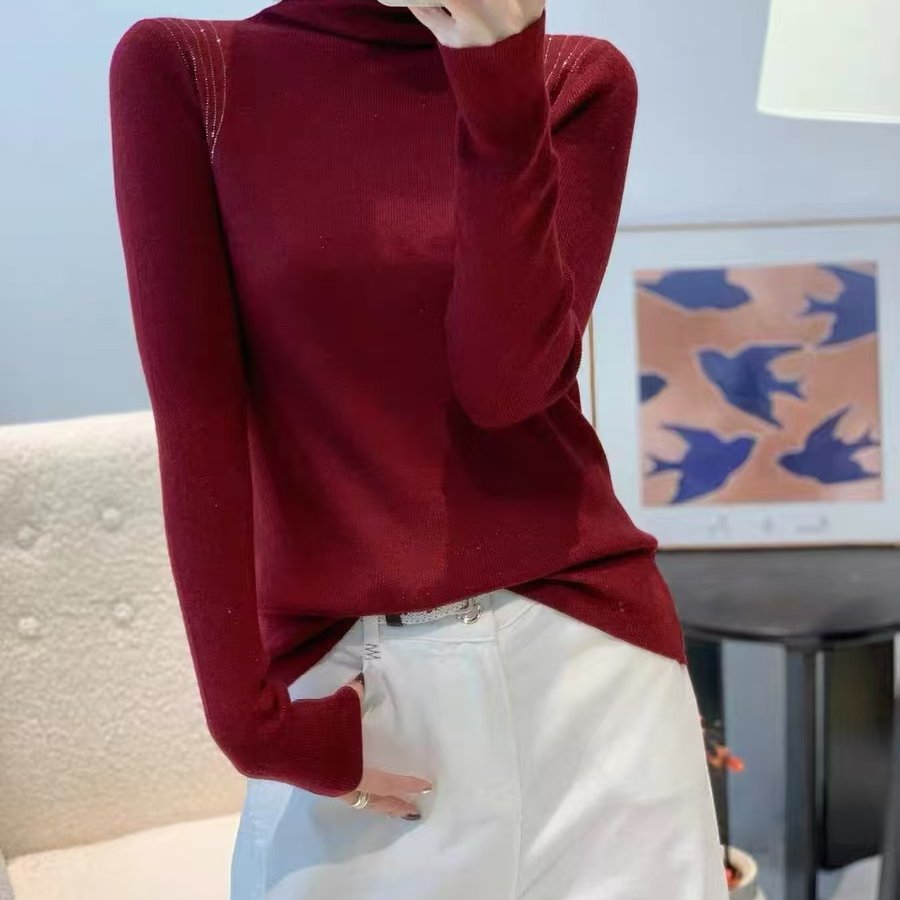 2025秋季新款气质漂亮别致设计感超细羊毛针织衫堆堆领女人味上衣