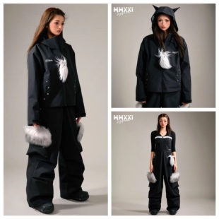 Freespib新款MMXXi黑色防水保暖铆钉滑雪服女款背带雪裤套装修身
