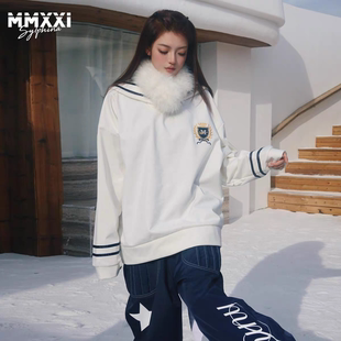 FreeSpin新款MMXXi海军蓝滑雪卫衣防风加厚保暖宽松雪服白色套装