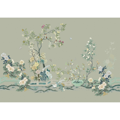 新中式客厅花鸟影视墙壁画壁布