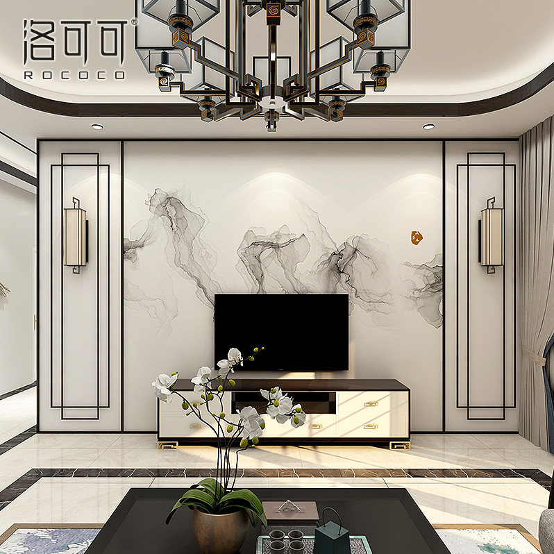 3D8D中式电视背景墙壁纸客厅壁画水墨壁布简约沙发墙卧室浮雕墙布_虎窝淘