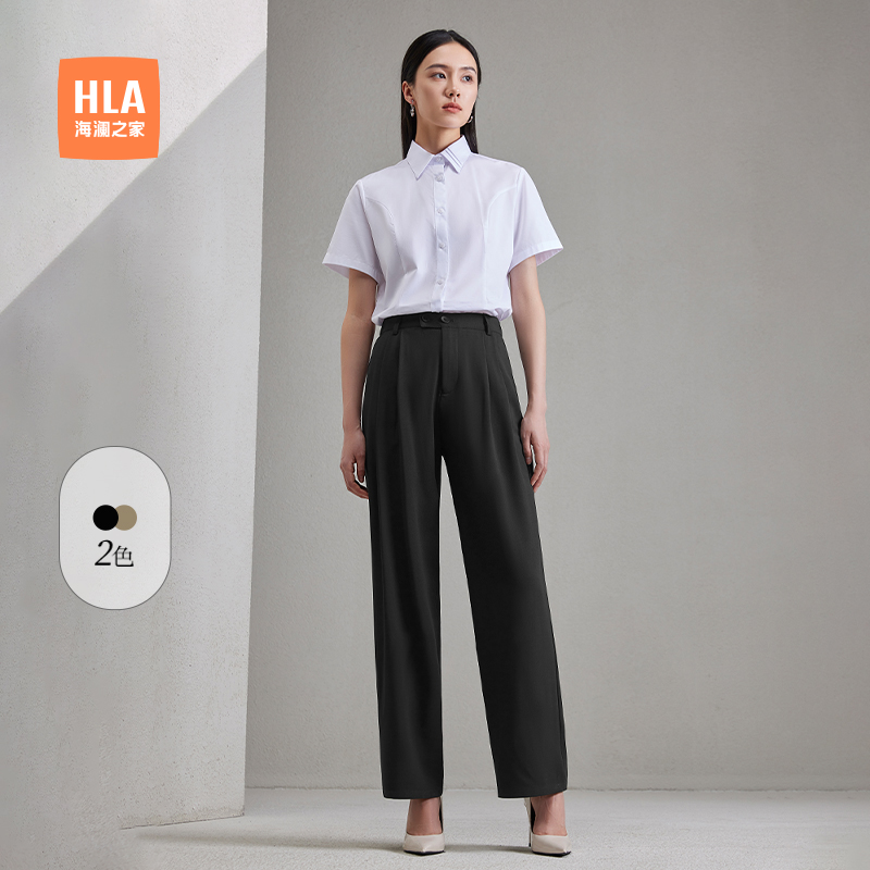 海澜之家微弹松紧腰黑色休闲裤女