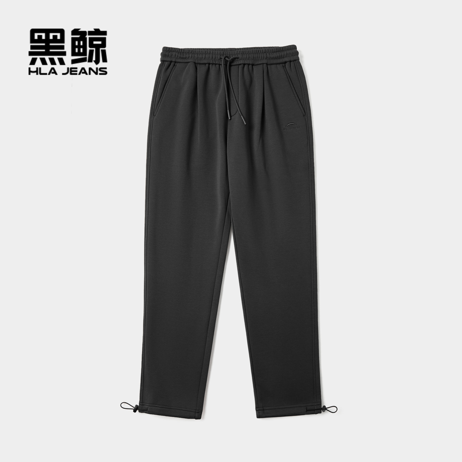 黑鲸宽松直筒休闲裤男2024年冬季新品腰间抽绳加绒束脚裤男裤子男