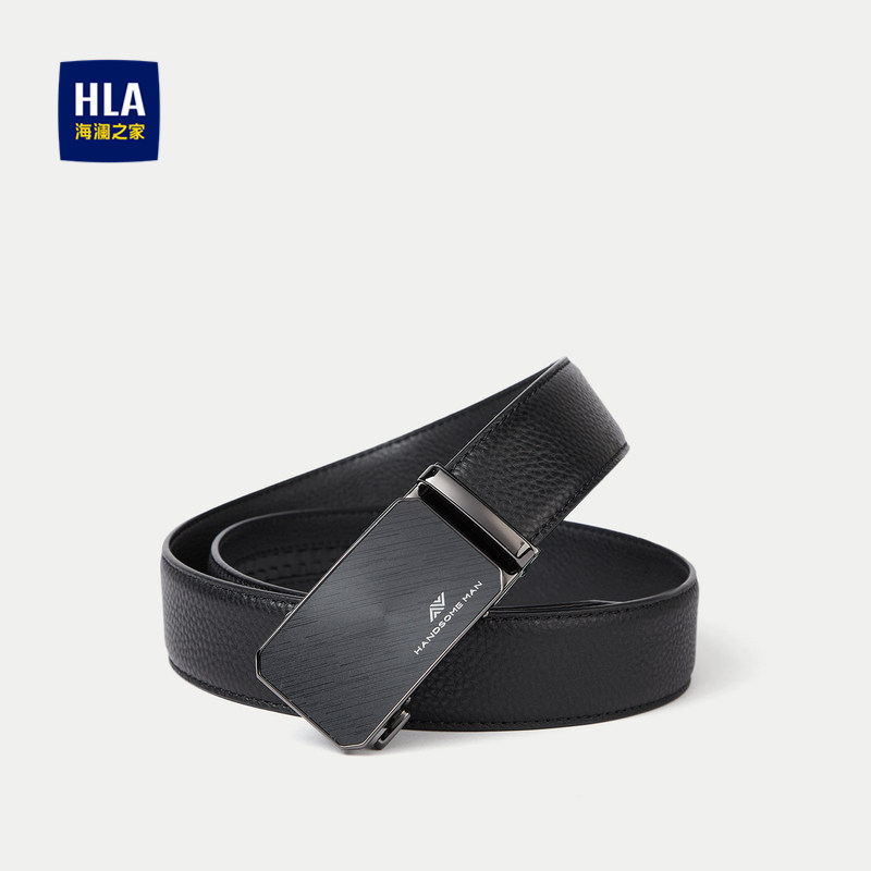 HLA/海澜之家时尚纯色通勤皮带商务字母扣头自动扣正式腰带男