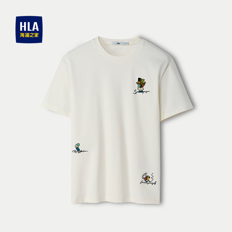 HLA/海澜之家圆领短袖T恤春夏时尚趣味卡通图案绣花艺术上衣男