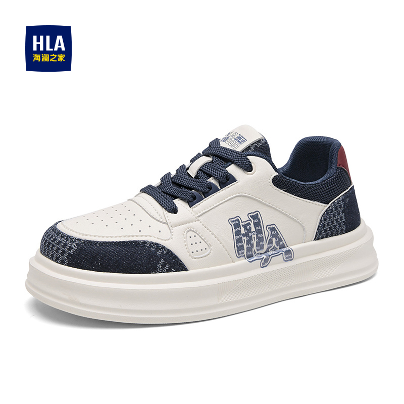 HLA/海澜之家男鞋新款秋季时尚拼接厚底板鞋百搭透气耐磨增高休闲