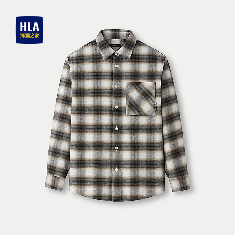 海澜之家时尚格子长袖休闲衬衫男