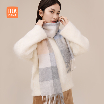 HLA/海澜之家秋冬绵羊毛格子围巾女士优雅气质围脖保暖