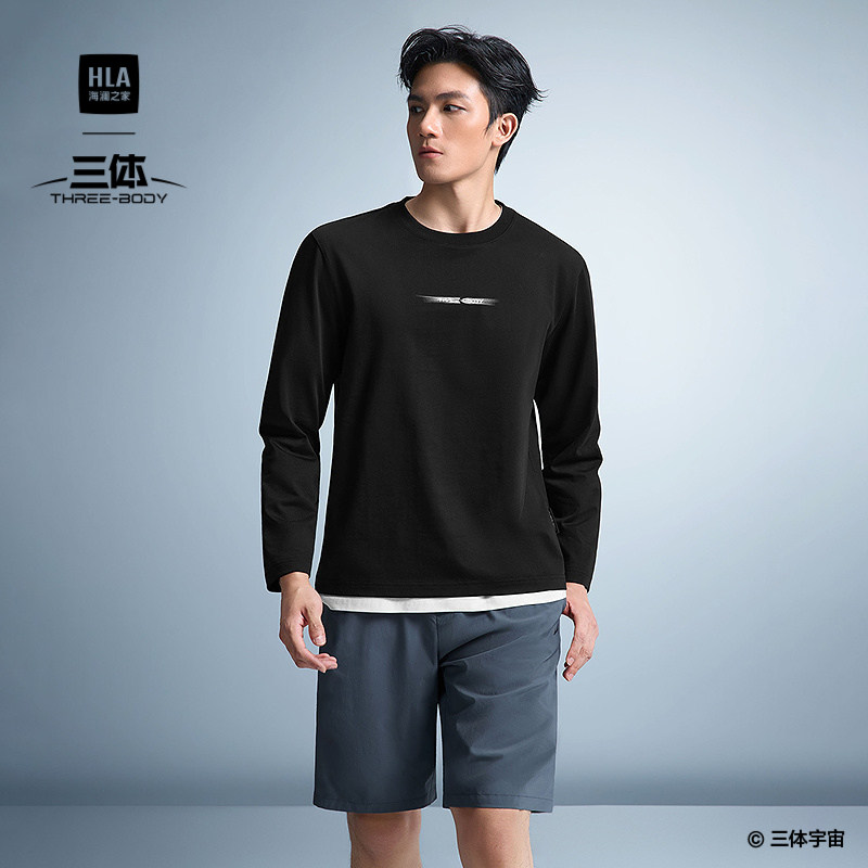 HLA/海澜之家三体联名系列长袖T恤26春夏新立体字母圆领上衣男