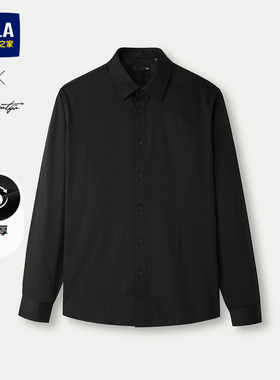 HLA/海澜之家轻商务休闲黑衬衫秋冬季厚拉毛暗格纹保暖通勤上衣男
