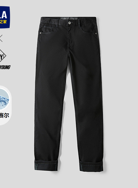 HLA海澜之家POWER YOUNG黑色微弹牛仔裤26春夏新直筒休闲长裤子男