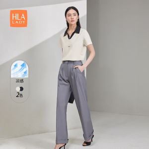 HLA/海澜之家商务通勤短袖Polo2024春夏新款时尚V领凉感女装