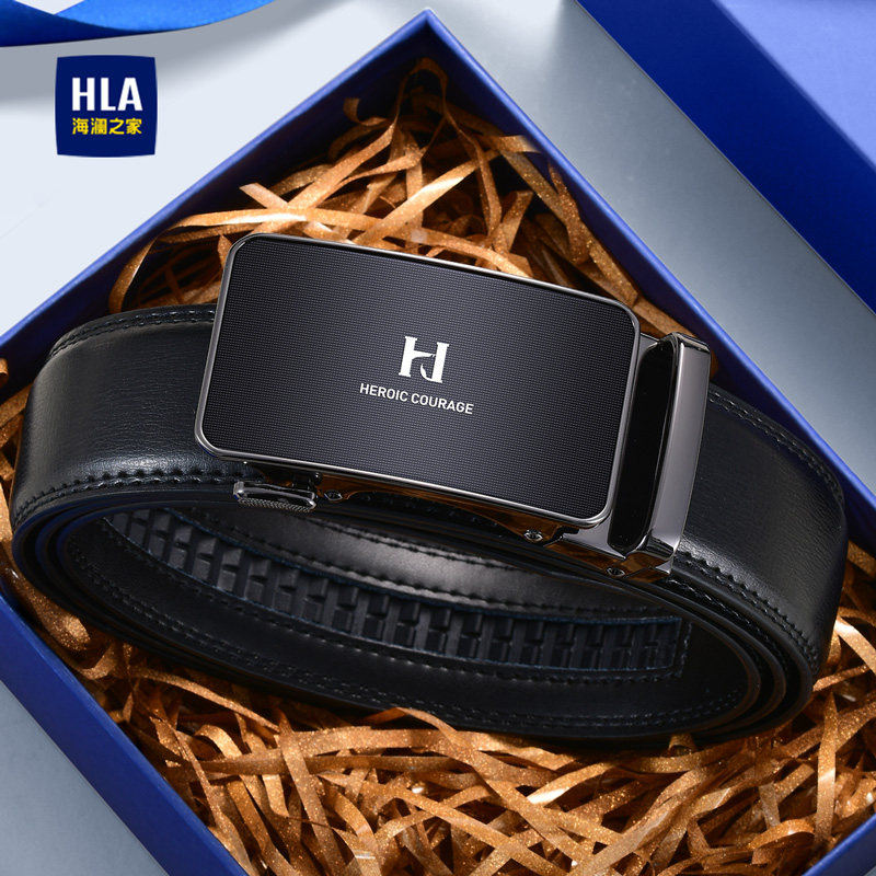 HLA/海澜之家自动扣腰带真牛皮男士商务休闲礼盒装礼物新款