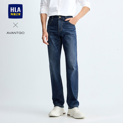 海澜之家舒适耐穿五袋款牛仔裤男