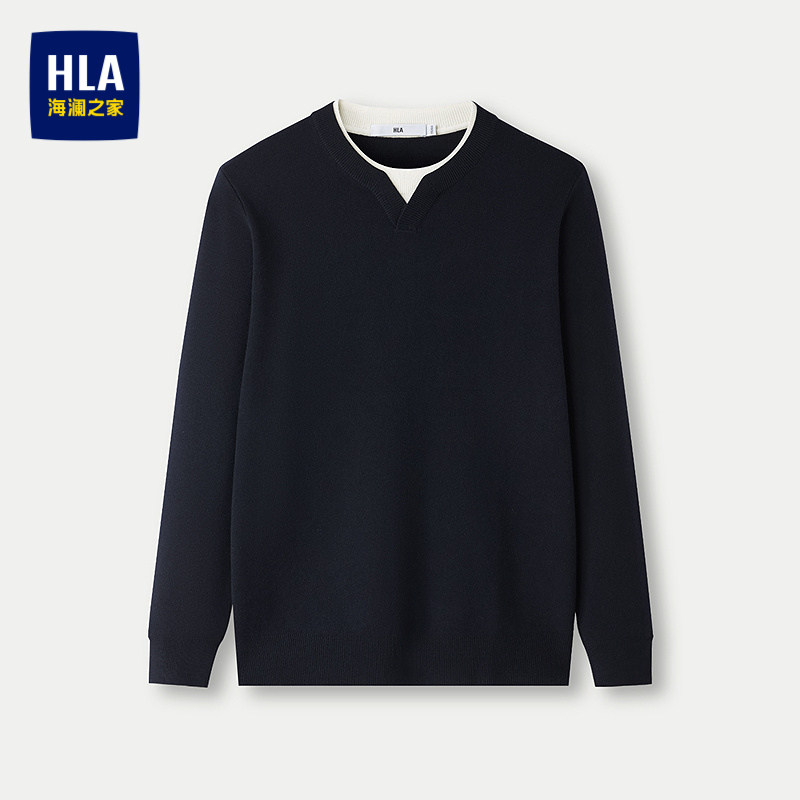 HLA/海澜之家休闲长袖针织衫秋季圆领套头时尚舒适柔软有型毛衣男