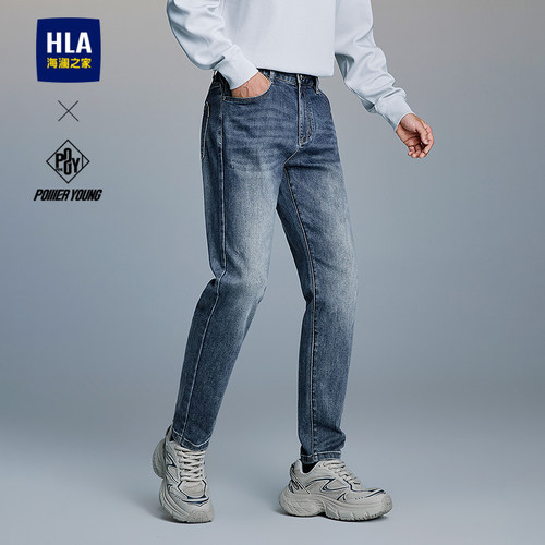 海澜之家中腰五袋款猫须牛仔裤