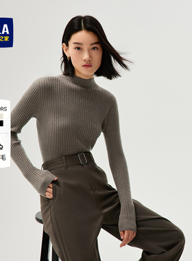 【含羊毛】HLA/海澜之家针织衫秋新款黑色半高领通勤保暖毛衣女装