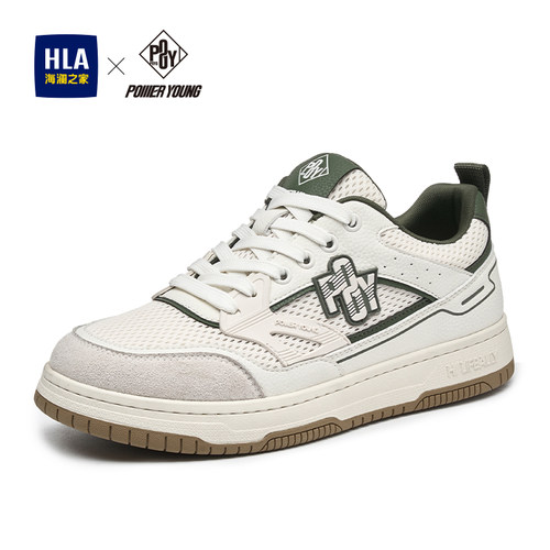 HLA/海澜之家男鞋PowerYoung系列春季新款时尚拼接网面运动板鞋男