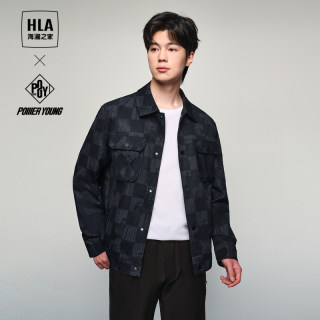 HLA/海澜之家POWER YOUNG夹克2024春夏新款翻领满身印花外套男士