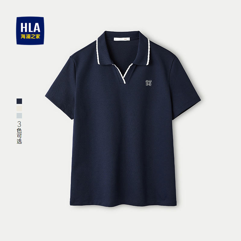 海澜之家时尚短袖V领POLO衫女装