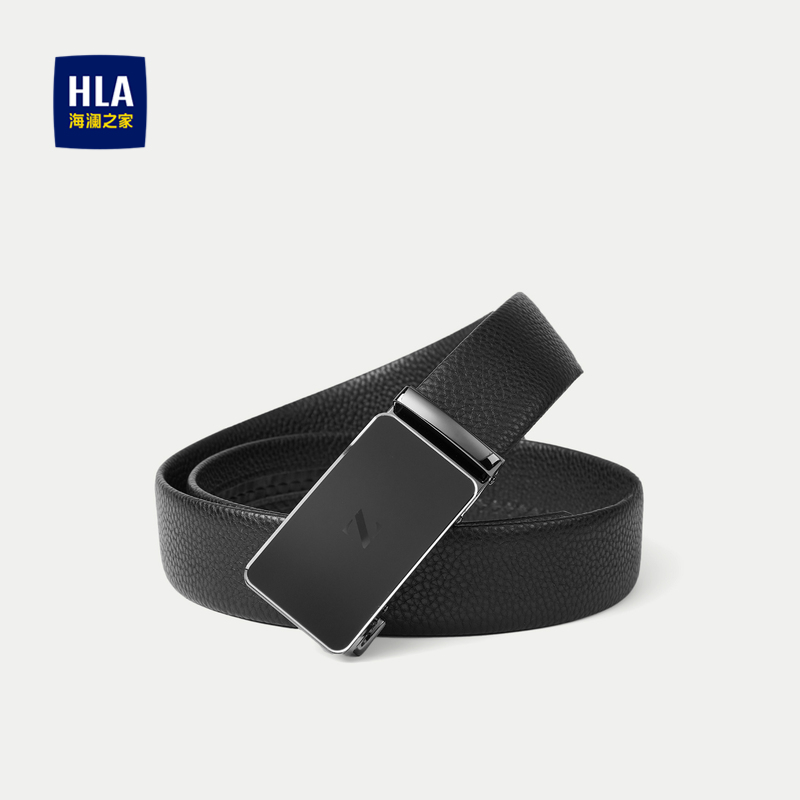 HLA/海澜之家商务低调自动扣皮带2025新款压花工艺头层牛皮腰带男