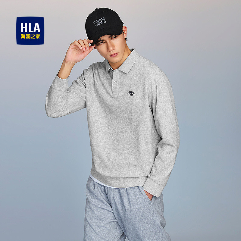 HLA/海澜之家肌理长袖POLO衫2026春夏新款翻领立体刺绣休