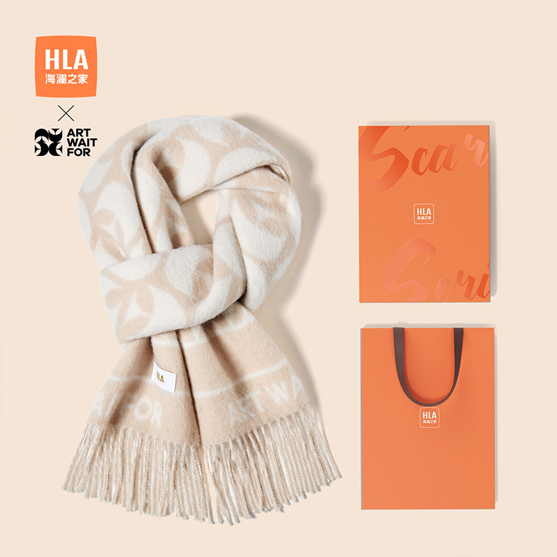 海澜之家（HLA）女羊毛围巾秋冬保暖户外通勤礼盒装流苏百搭围脖