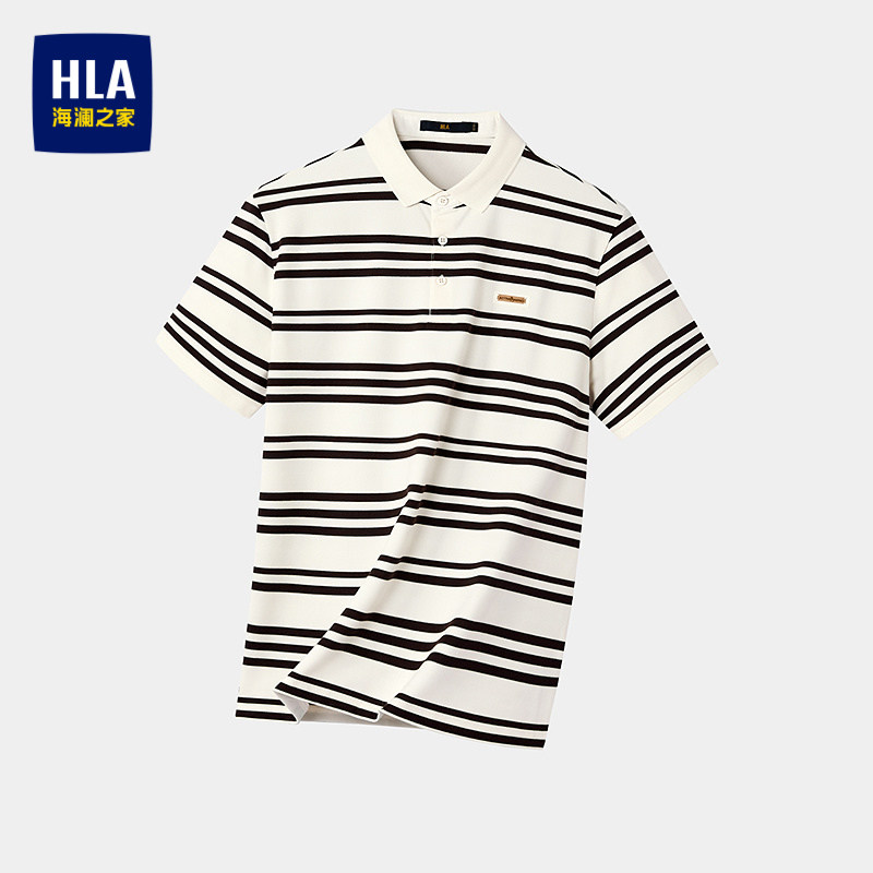 HLA/海澜之家撞色条纹POLO衫2026春夏新翻领弹柔珠地透气短袖男