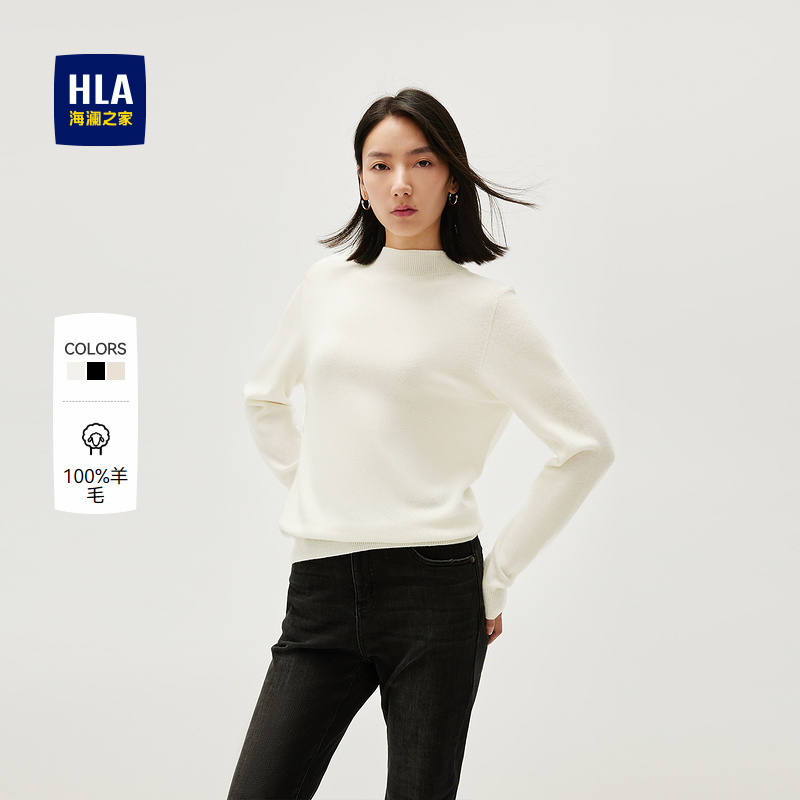海澜之家半高领纯羊毛黑色针织衫