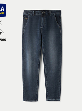 HLA海澜之家POWER YOUNG宽松直筒猫须牛仔裤25秋季新款长裤子男士