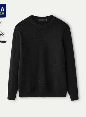 HLA/海澜之家POWER YOUNG长袖针织衫25秋冬新款肌理感黑色毛衣男
