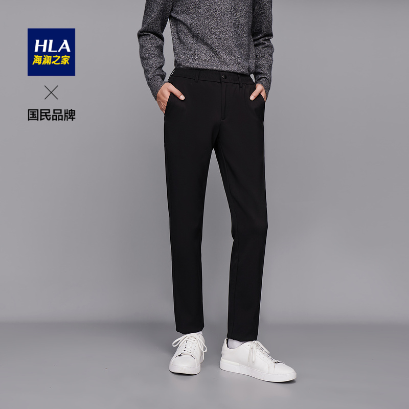 HLA/海澜之家时尚一条过冬休闲裤男舒适温暖加绒加厚黑色裤子男