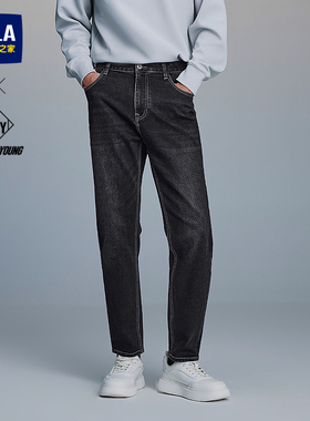 HLA/海澜之家POWER YOUNG宽松猫须黑牛仔裤25秋季新款锥形裤子男