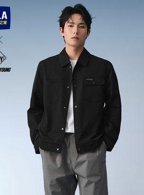 HLA/海澜之家POWER YOUNG翻领夹克25春夏新满身提花时尚黑外套男