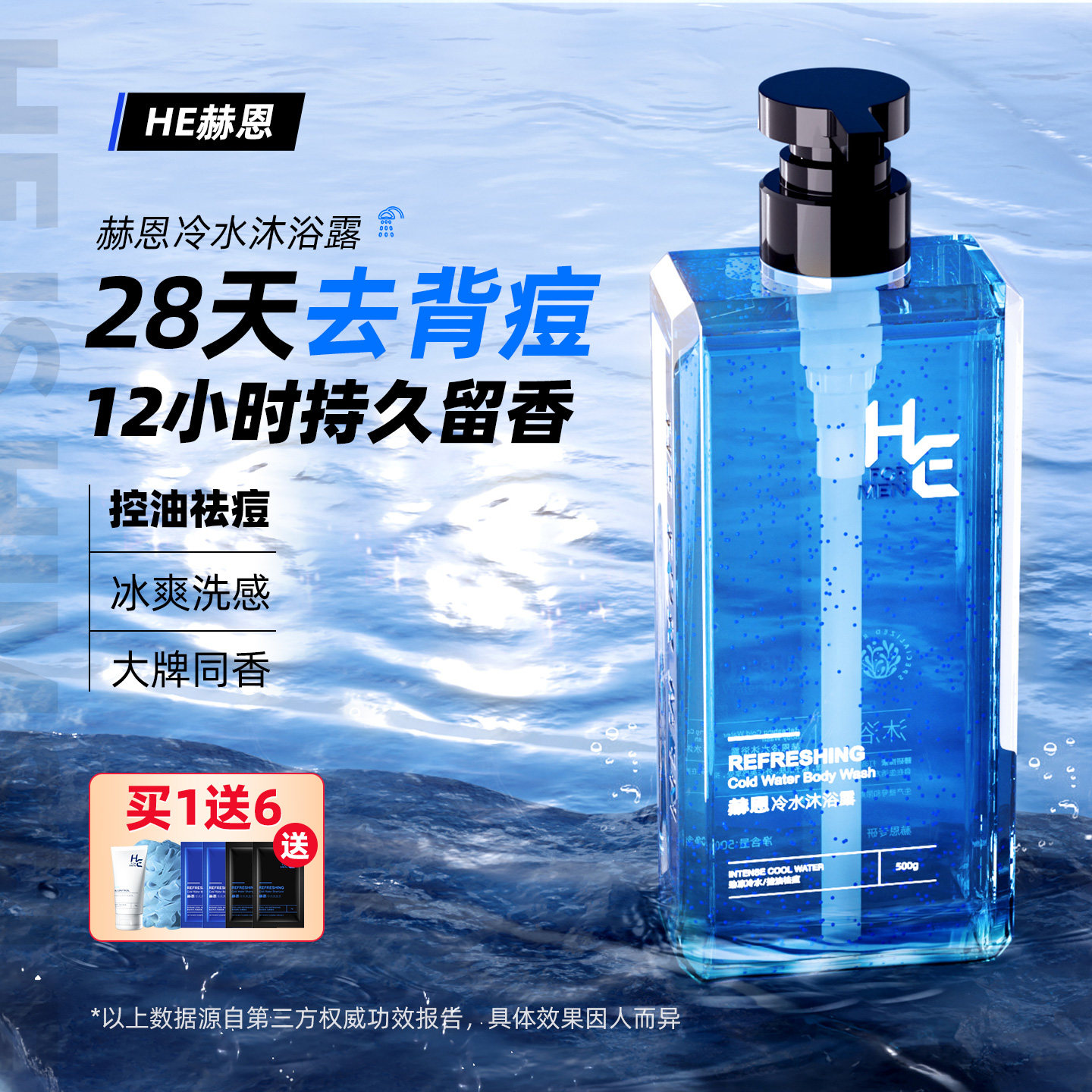 【粉丝专享】赫恩冷水极地沐浴露清凉冰爽男士祛痘持久留香套装