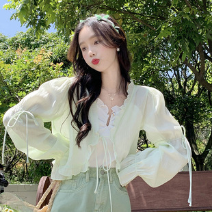 清新甜美韩系别致短款 衫 薄款 外套女设计感小众开衫 防晒上衣女 夏季