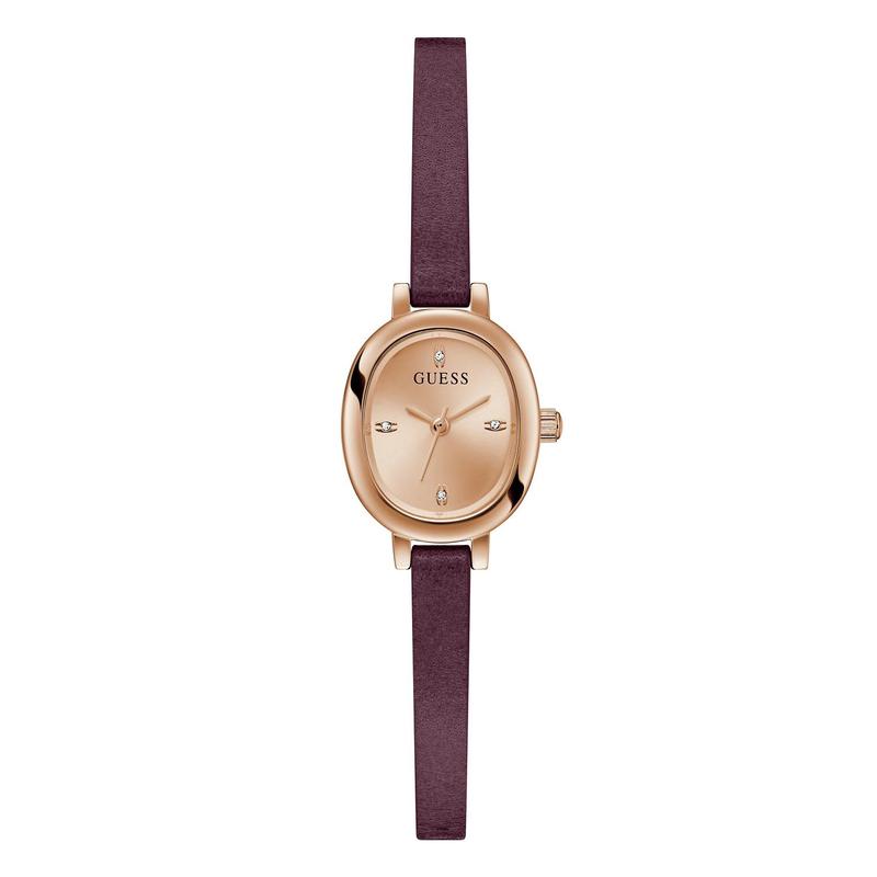代购GUESS女士腕表防水指针日期计时玫瑰金皮带椭圆小表盘商务