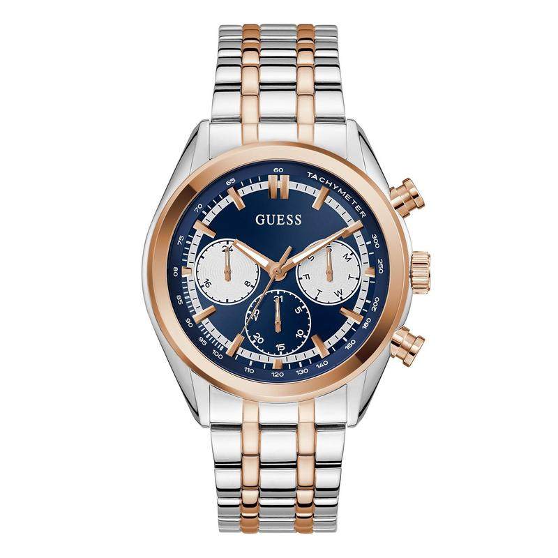 代购GUESS女士腕表计时日期测速多时区双色钢带防水金属商务休闲